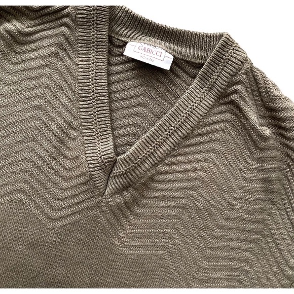 Vintage Gabicci Mens Wool Mix Jumper Taupe M Mountaineering Motif Pullover Retro - Picture 4 of 8